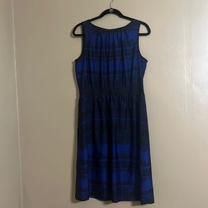 Loft pleated A-line Navy/Black Lace Print Dress Sz 10 Worship Office Career